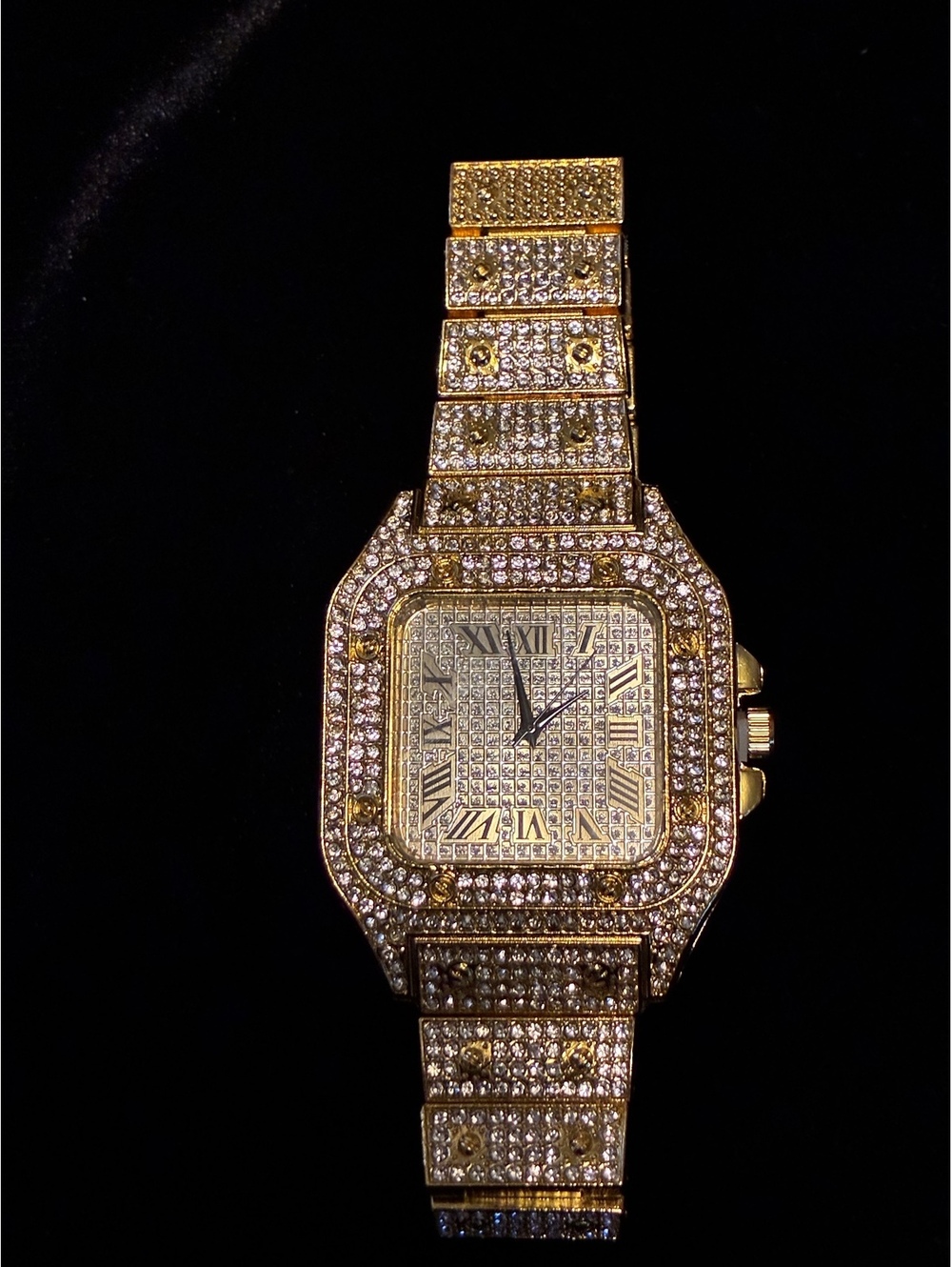 Gold-Tone Square Roman Numeral Bling Watch 8.5”